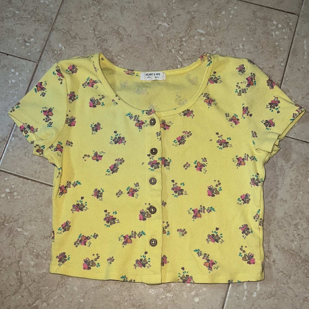 Floral Ribbed Crop Top - Picture 3 of 4
